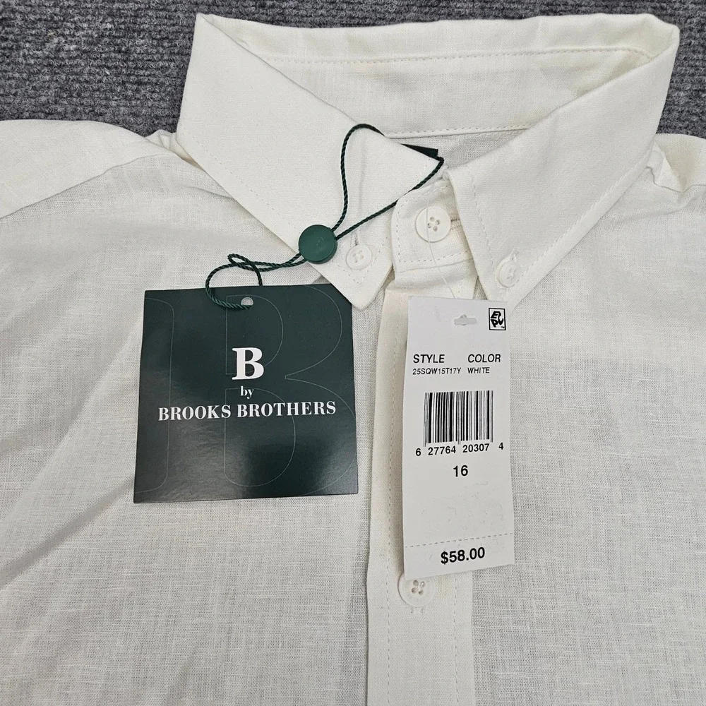 B. by Brooks Brothers Button Down Long Sleeve Shirt Kids 16Y‎ White Linen Blend